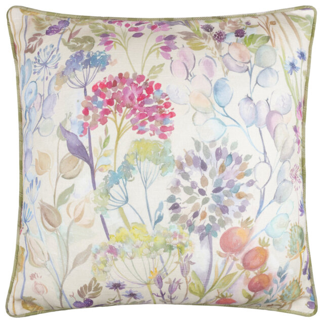 Country Hedgerow Indoor / Outdoor Floral Green Square Throw Cushion