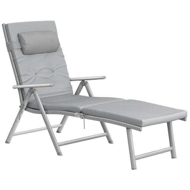 Folding Sun Lounger With 6 Cm Thick Mattress, Garden Chair, Removable Pillow, Aluminium Structure, Rust-Resistant, Breathable, Comfortable, Adjustable