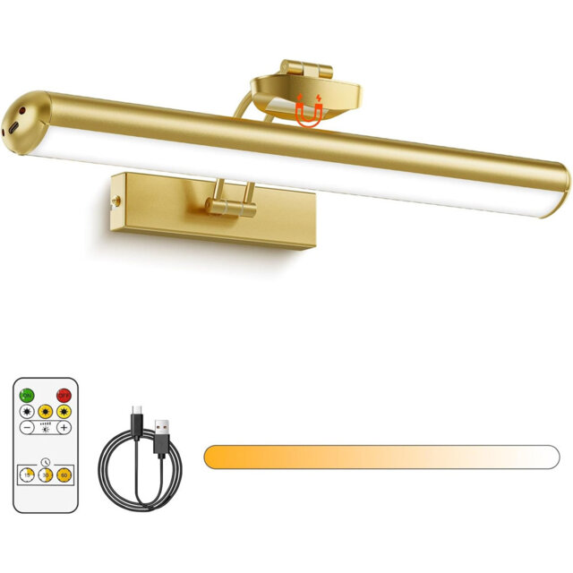 Battery Operated Wall Lights with Remote Dimmers Timers 3 Color Temps 12.6 in Rechargeable LED Metal Wall Sconces Gold 1 Pack