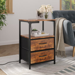 Bedside Table with Charging Station and LED Lights