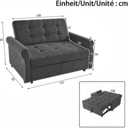 Jaxenor 2 Seater Pull Out Sofa Bed, Convertible Sleeper Sofa, Double sofa Bed with Side Storage Pocket, Rolling Casters, Fold Out Guest Couch for Smal