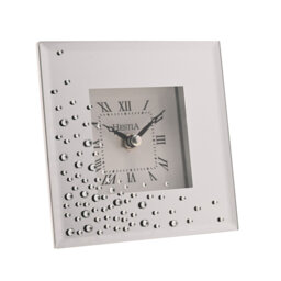 Roman Numeral Glass Quartz Movement / Crystal Tabletop Clock Silver