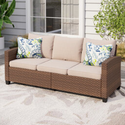 181Cm Wide Outdoor Wicker Patio Sofa with Cushions