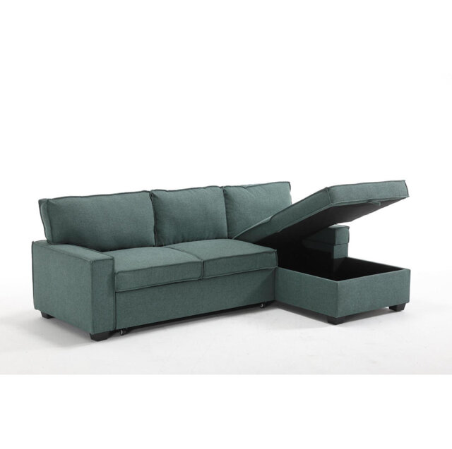 Makynzie Corner Sofa With Pull Out Sofa Bed & Storage - Teal (Right)