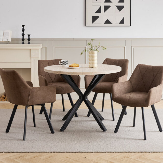 Nordic Style Swivel Dining Chairs With Arms, Fabric Upholstered Accent Chairs,Metal Legs, 360° Swivel Kitchen Chairs