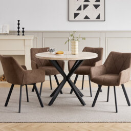 Nordic Style Swivel Dining Chairs With Arms, Fabric Upholstered Accent Chairs,Metal Legs, 360° Swivel Kitchen Chairs