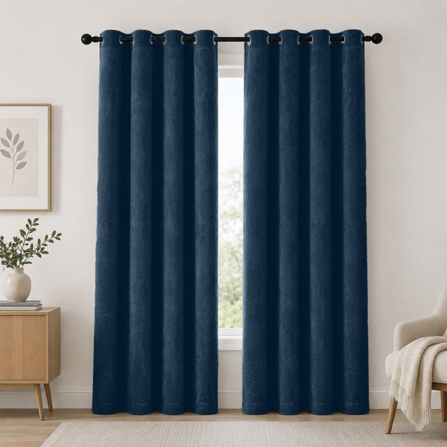 Thermal Velvet Curtains with Eyelet Ring Top - Blackout Crushed Velvet Drapes Pair