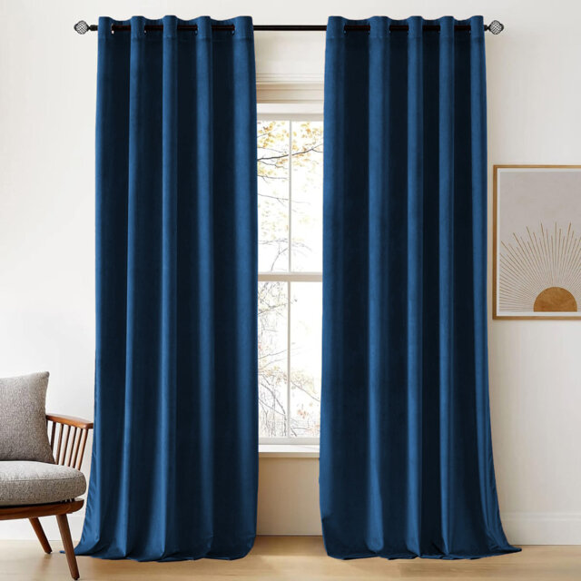 Thermal Velvet Curtains with Eyelet Ring Top - Blackout Crushed Velvet Drapes Pair