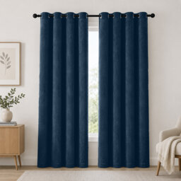 Thermal Velvet Curtains with Eyelet Ring Top - Blackout Crushed Velvet Drapes Pair