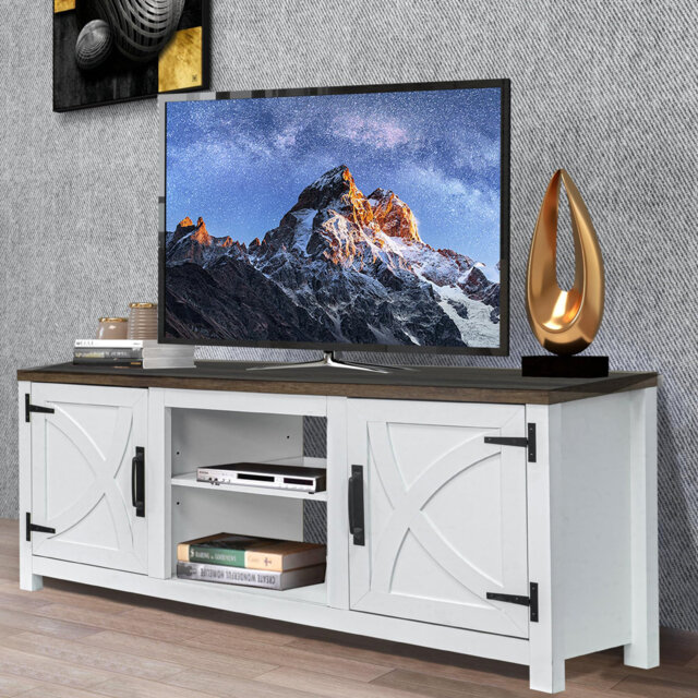 "58"" Tv Stand For Tvs Up To 65 Inch, Media Entertainment Center With Storage Cabinets, White Modern Tv Cabinet For Living Room"