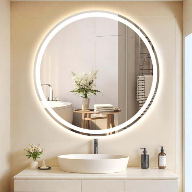 Round Bathroom Mirror With Led Lights 60x60/80x80cm, Anti-fog, Circle Wall Mounted Bathroom Vanity Mirror With Memory, 3 Colour Dimmable, Explosion-pr