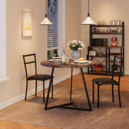 Round Dining Table Set for 2, Circle Kitchen Table and Chairs, Dining Room Table Set with Upholstered Chairs, Wood Dinner Set for Small Space, Apartme