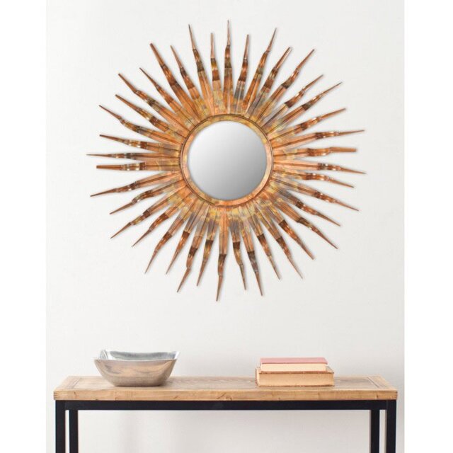 Bickel Sunburst Framed Wall Mounted Accent Mirror in Burnt Copper