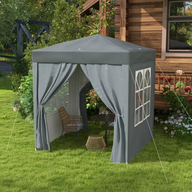 2 X 2m Pop Up Gazebo With 4 Removable Sidewalls, Waterproof Oxford Canopy Party Marquee, Powder Coated Steel Frame With Large Windows, Ropes & Stakes,