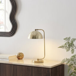 Small Brass Desk Table Lamp With Adjustable Dom Shade - Simple Silhouette Style