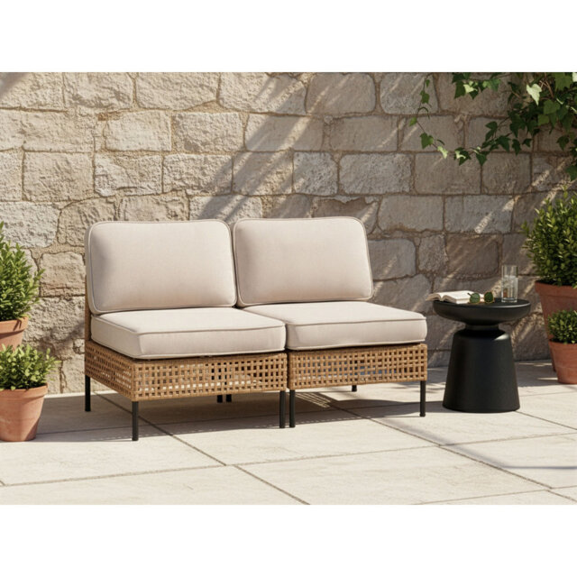 Garden Sofa 2 Seater Cassaundra Armless PE Rattan Light Beige