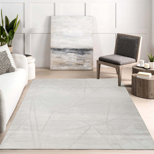 Demarrea Modern Abstract Geometric Living Room Area Rug Metallic- Mirage Beige 160cm x 230cm