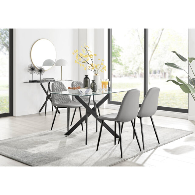 Lenworth Modern Metal and Glass Dining Table Set - Luxury Faux Leather Dining Chairs