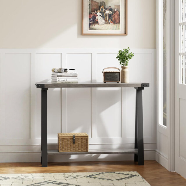 Narrow Console Table 43.3 in, 2-Tier Entryway Table with Storage, Side Accent Table for Living Room Hallway Front Door, Small Entrance Console Table f