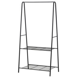 Black Metal A-Frame Clothes Rack with Top Hanging Rail and 2 Tier Storage Shelves, Freestanding Garment Organizer for Entryway Bedroom Hallway, 77 x 4