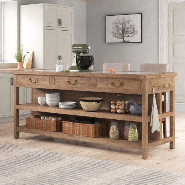 Meghan 214 Cm Solid Wood Kitchen Island with Marble Top