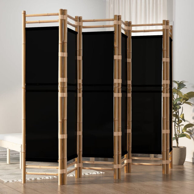 Folding 6-Panel Room Divider – 240 Cm, Bamboo & Canvas, Portable Privacy Screen And Decorative Partition For Home & Office