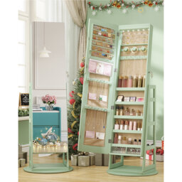 Swivel Jewelry Armoire with Full Length Mirror, Rear Storage Shelves, Lockable and 3-Color Lights
