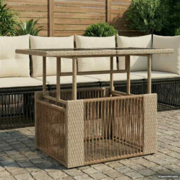 vidaXL Garden Table PE Rattan and Glass Outdoor Balcony Patio Furniture Dining