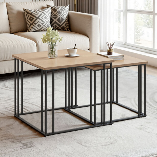 Coffee Table Set Of 2, Wooden Living Room Nesting Tables, Modern Farmhouse Cocktail Side Table