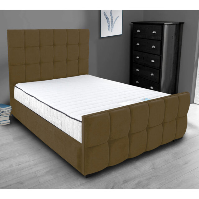 Merricks Contemporary Velvet Upholstered Bed Frame - Padded Headboard, Sprung Slats