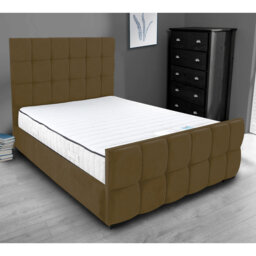 Merricks Contemporary Velvet Upholstered Bed Frame - Padded Headboard, Sprung Slats
