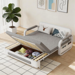 Space Saving Storage Sofa Bed - 2-Size Convertible Sleeper Sofa with Latex Mattress in Grey & White, Ideal for Flats & Living Rooms(1.28M) Metal Frame