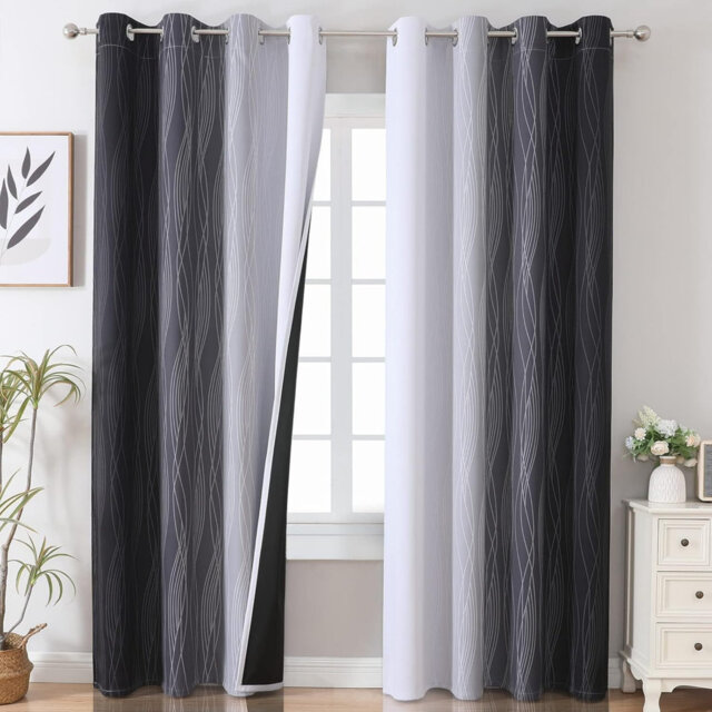 Blackout Curtains 84 Inch Drop W52 x L84 Inch, Black and Greyish White, 2 Panels