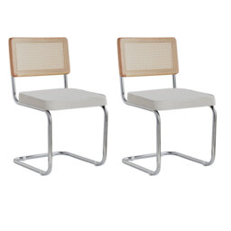 Chairs - Scandinavian Velvet Dining Chair - Rattan Back Chair - Metal Legs
