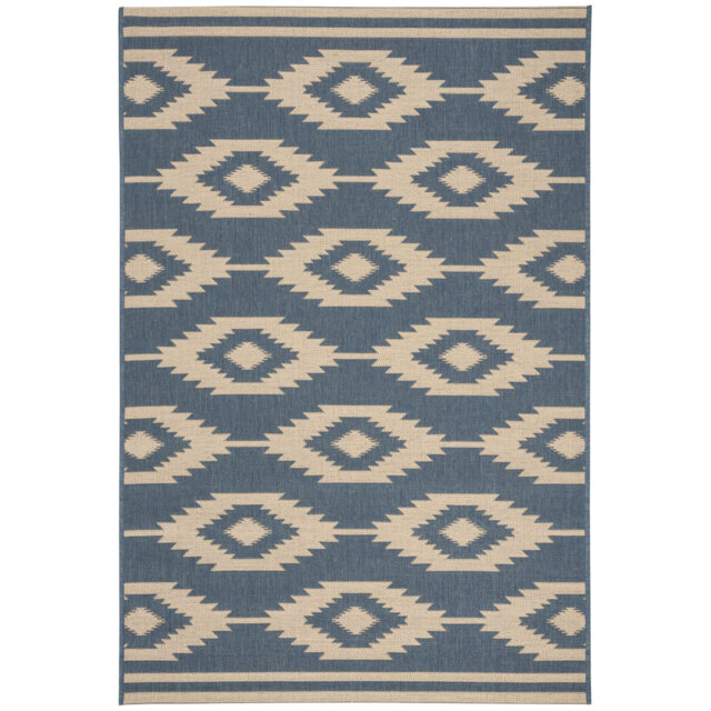 Preisser Hooked Indoor/ Outdoor Cream/Blue Rug