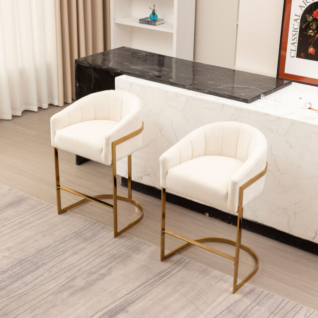 Johnnice 68.6cm Velvet Upholstered Bar Stool with Gold Frame