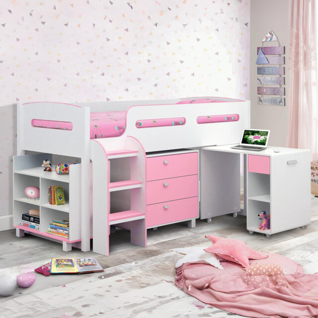 Lilianna Single (3') Bed Frames Mid Sleeper Loft Bed with Bookcase