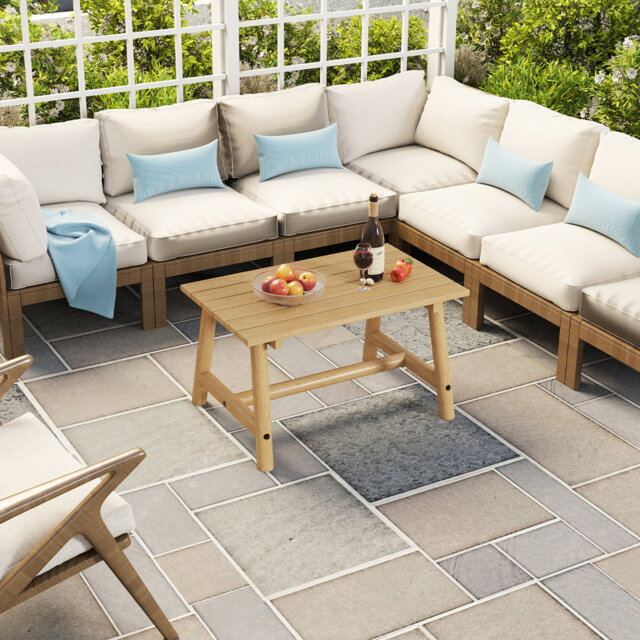 Rectangular Fir and Pine Solid Wood Outdoor Coffee Table - 90 cm W 55 cm D