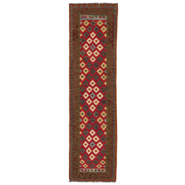 Runner Geometric Wool Hand Woven 81cm X 300cm Area Rug