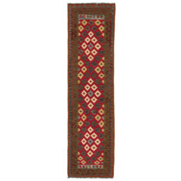 Runner Geometric Wool Hand Woven 81cm X 300cm Area Rug
