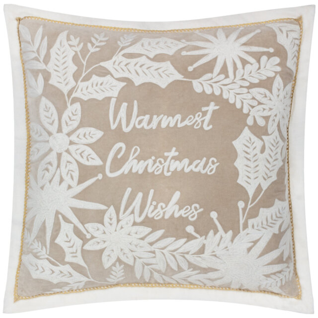 Winter Warmest Wishes Abstract Beige Square Throw Cushion With Filling