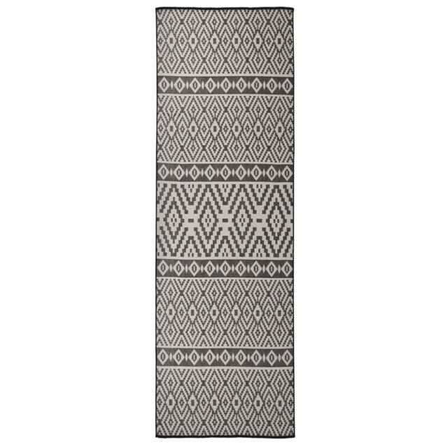Gracie Oaks Outdoor Flatweave Rug Black Stripes