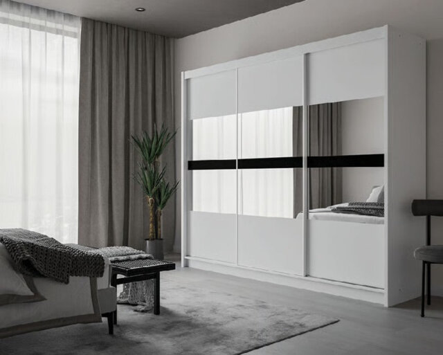 BATUMI 250cm Sliding Door Wardrobe in White Matte â Bright Storage with Mirrored Accent
