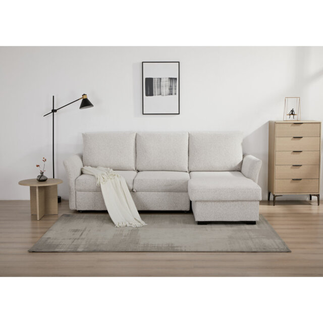 Velin Fabric 3-Seater Corner Sofa Bed with Storage