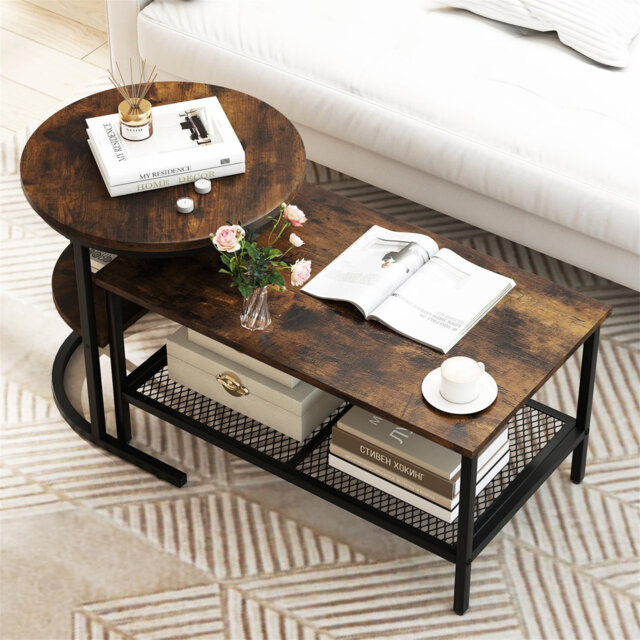 Faux Marble Stacking Sofa Side End Table With Storage Shelf, 2-Tier Metal Frame Accent Center Tea Tables For Living Room Bedroom Office