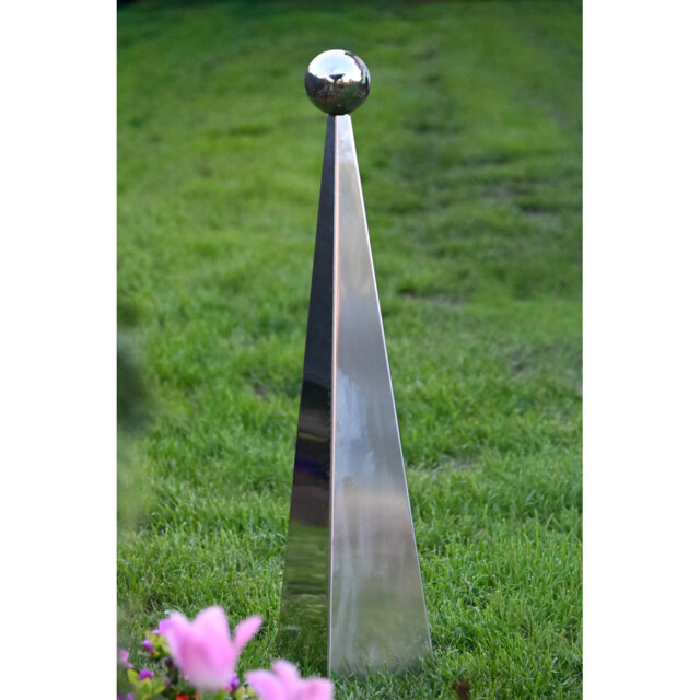 Large Stainless Steel Sphere Pyramid Garden Sculpture – Outdoor Modern Kinetic Metal Décor