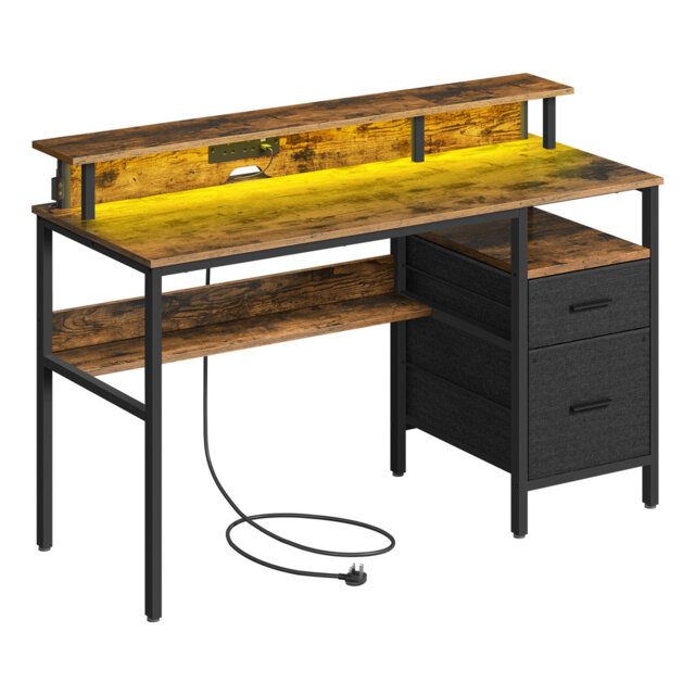 Daimar Metal Base Computer Desk with Power Outlet