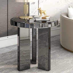 Amla 50x52cm Side Table Mirrored Faux-marble Top Modern Sofa Table