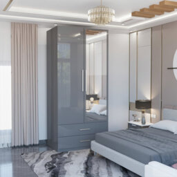 Modern High Gloss Double Door Hinged Wardrobe 80cm Black/Grey/White