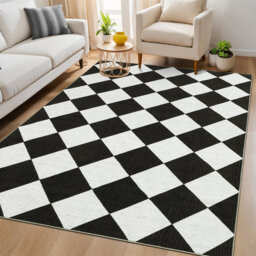 Soft Diamond Checkered Runner Rug - Pastel Color Washable Thin Carpet - Non-Slip Buffalo Plaid Entryway, Bedroom, Hallway, Laundry, Powder Room Mat